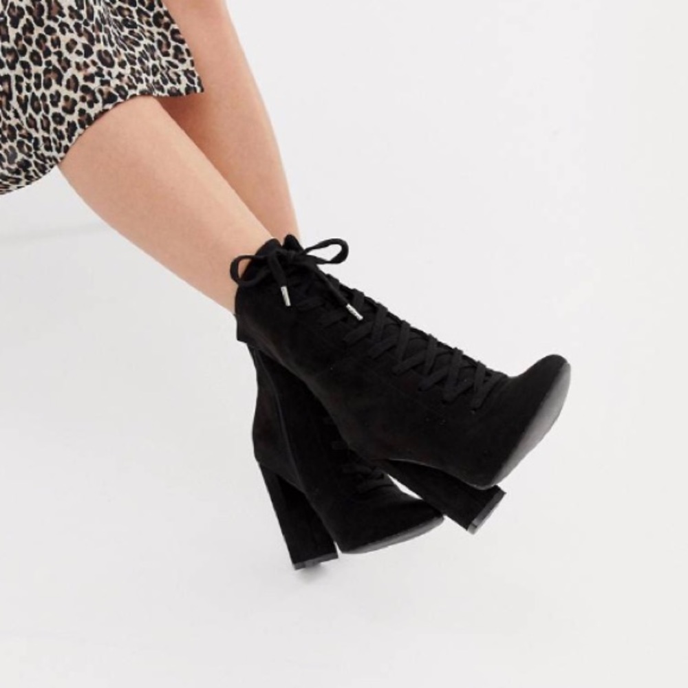 ASOS • “ELICIA” Black Lace-up Heeled Booties - Picture 3 of 13